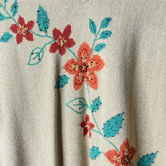 Alfred Dunner Sweater Short Sleeve Cotton Blend Fall Flower Embellished Size XL - Picture 5 of 12